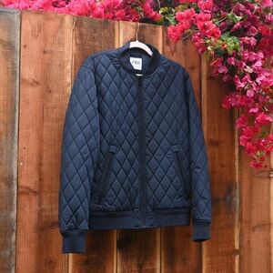 Zara Men's Dark Blue Quilted Bomber Jacket